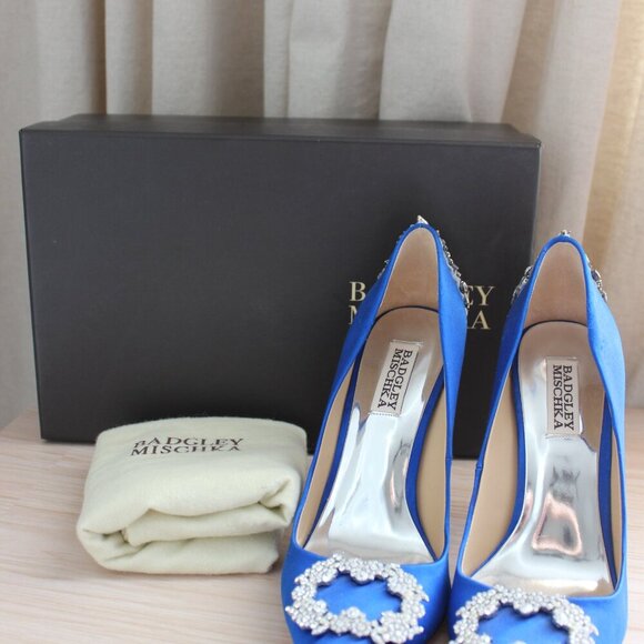 Badgley Mischka Navy Blue Evening Heels - Picture 1 of 9
